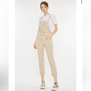 KanCan Las Angeles > Beige Marceline Straight Leg Overalls Small